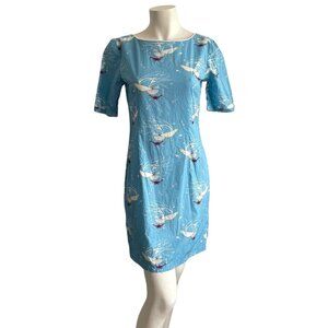 VINTAGE Nautical Seagull Novelty Print Sheath Midi Day Dress Boat Neck Homemade